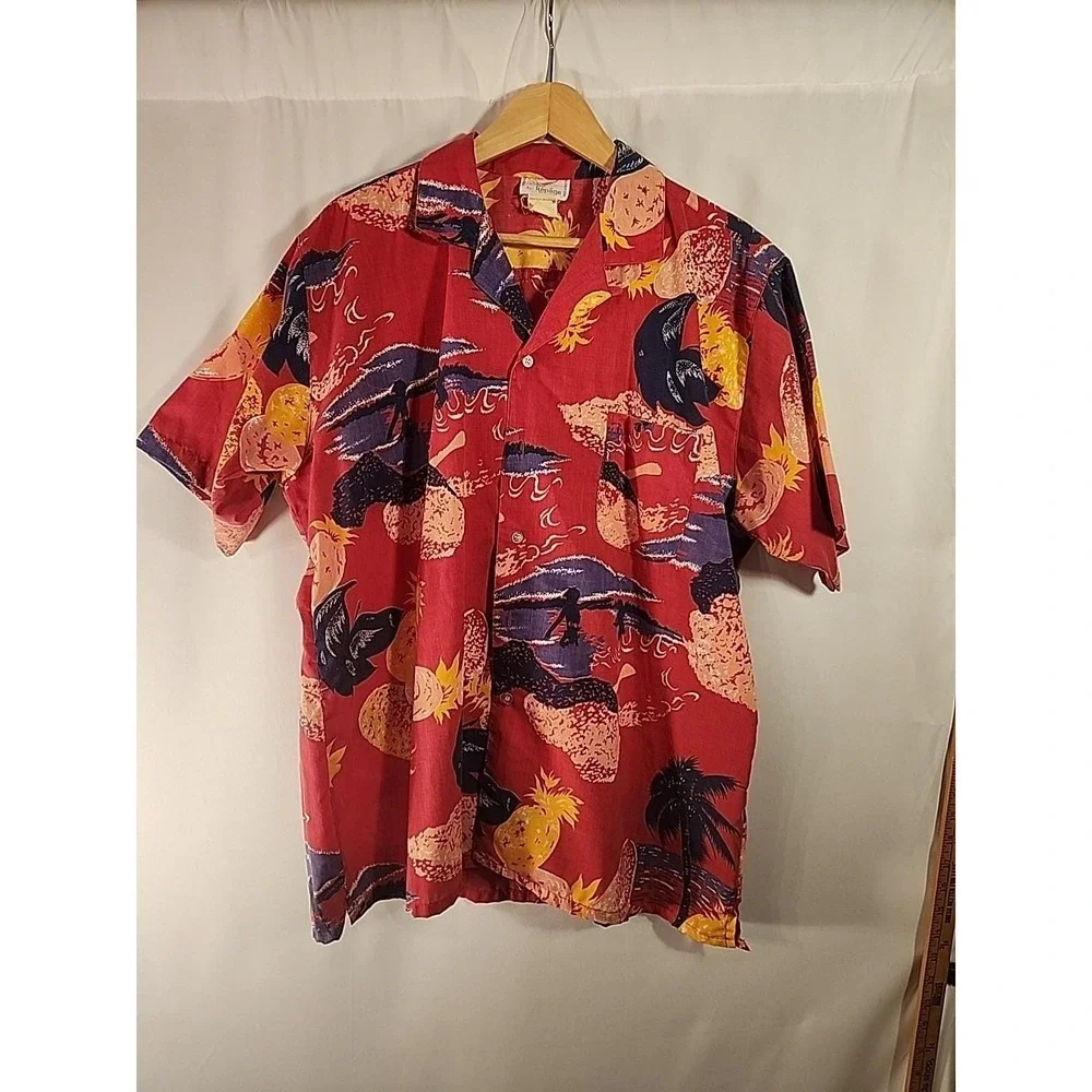 Repage Hawaiian Shirt Red Pineapple‎ Palm Tree Aloha Mens Large Vintage 80s READ